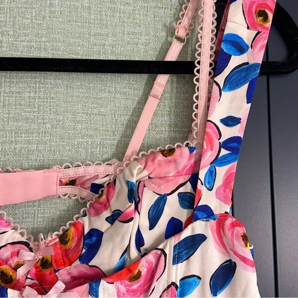 For Love & Lemons Gianna Silky Blue/Pink Floral Mini Dress + Bra, NWT, Size M - Picture 5 of 10
